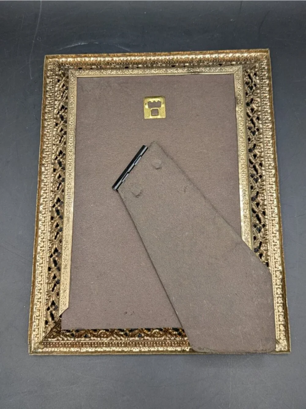 Hollywood Regency Filigree Picture Frame Gold Tone Metal Holds 5x7 Photo